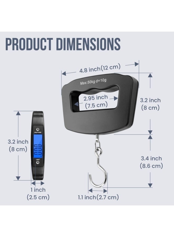 شابية ميزان أمتعة رقمي محمول بسعة 50 كجم/10 جرام - مزود بشاشة LCD وخطاف تعليق للوزن، مثالي للسفر والاستخدام المنزلي، ميزان إلكتروني دقيق للحقائب (أسود) - Image 2